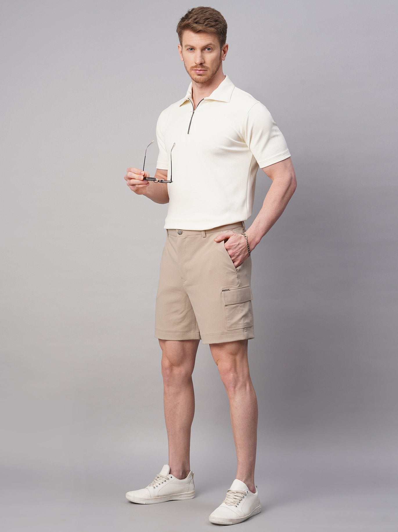 Wave Polo & Solid Cargo Shorts Combo - Shirt & Pant